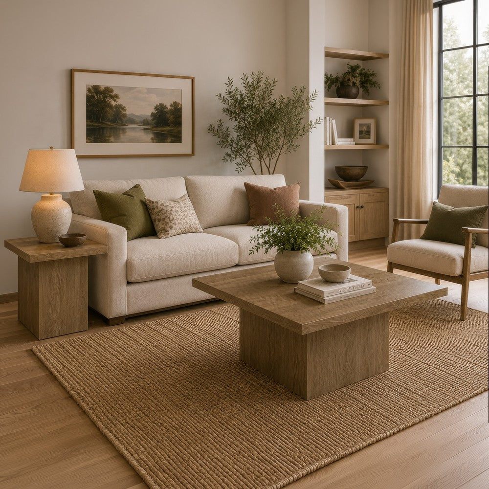 Darla 2Pc Square Coffee & End Table Set | Block Base | Latte Brown Wood