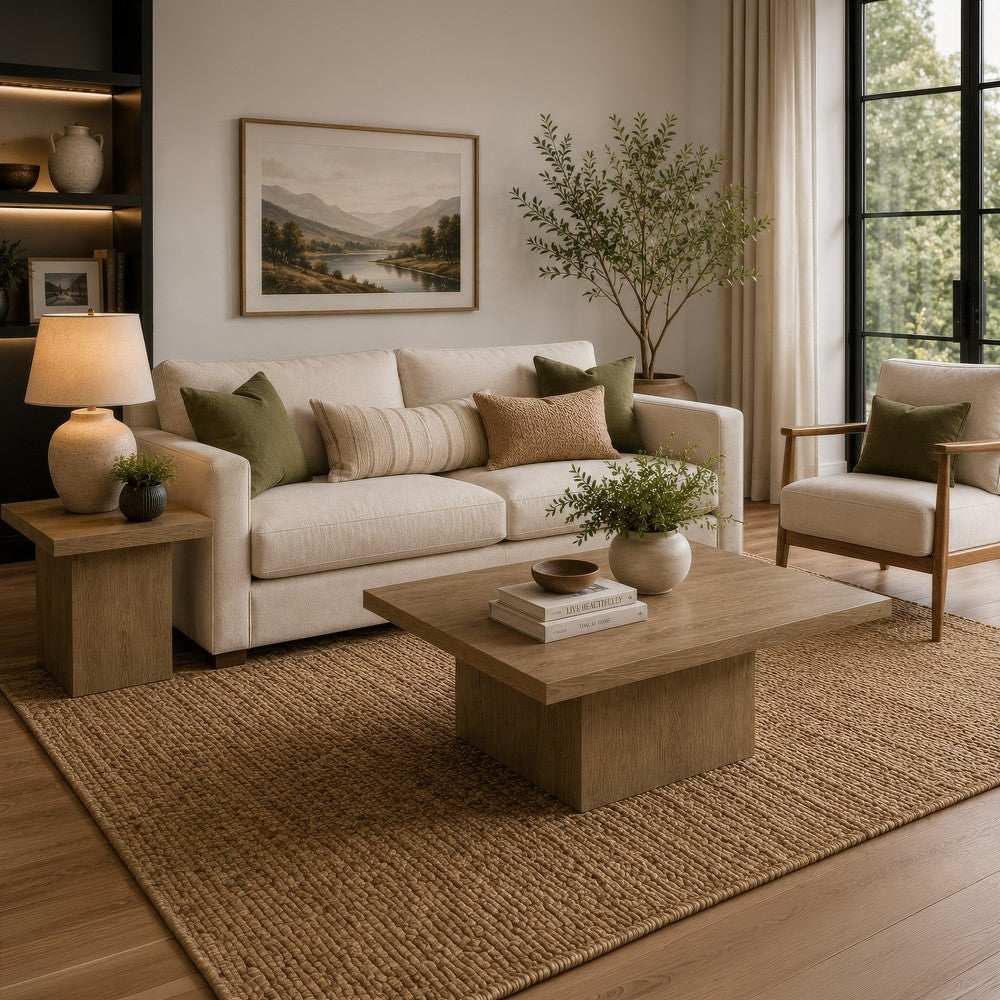 Darla 2Pc Square Coffee & End Table Set | Block Base | Latte Brown Wood