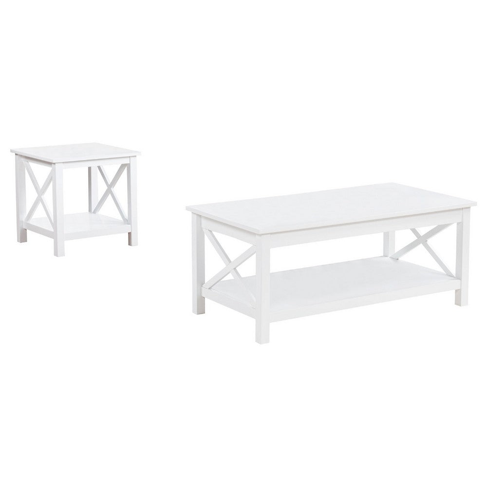 Yuzie Lift-Top Coffee and End Table Set | Hidden Storage | White Wood