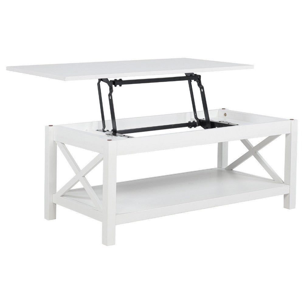 Yuzie Lift-Top Coffee and End Table Set | Hidden Storage | White Wood