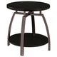 Dyn 2Pc Round Coffee and End Table Set | Curved Metal Base | Black Wood