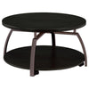 Dyn 2Pc Round Coffee and End Table Set | Curved Metal Base | Black Wood