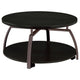 Dyn 2Pc Round Coffee and End Table Set | Curved Metal Base | Black Wood