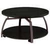 Dyn 2Pc Round Coffee and End Table Set | Curved Metal Base | Black Wood
