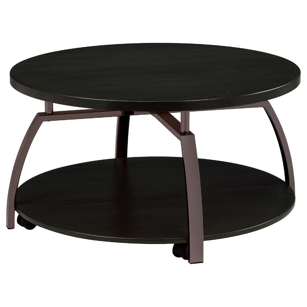 Dyn 2Pc Round Coffee and End Table Set | Curved Metal Base | Black Wood
