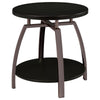 Dyn 2Pc Round Coffee and End Table Set | Curved Metal Base | Black Wood