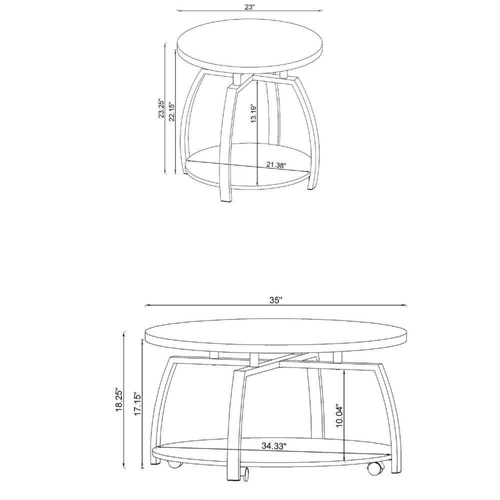 Dyn 2Pc Round Coffee and End Table Set | Curved Metal Base | Black Wood