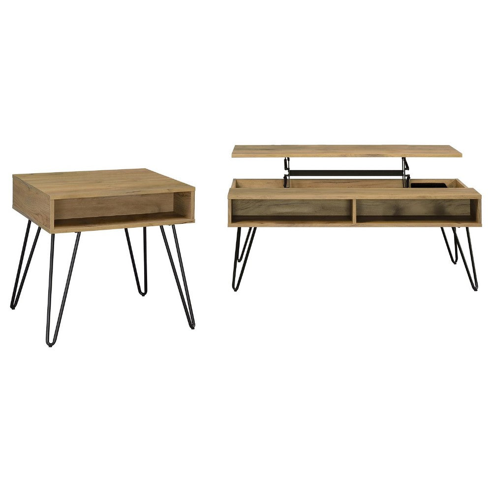 Che 2Pc Lift-Top Coffee Table and End Table Set | Golden Oak Wood