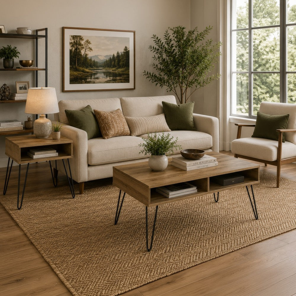 Che 2Pc Lift-Top Coffee Table and End Table Set | Golden Oak Wood