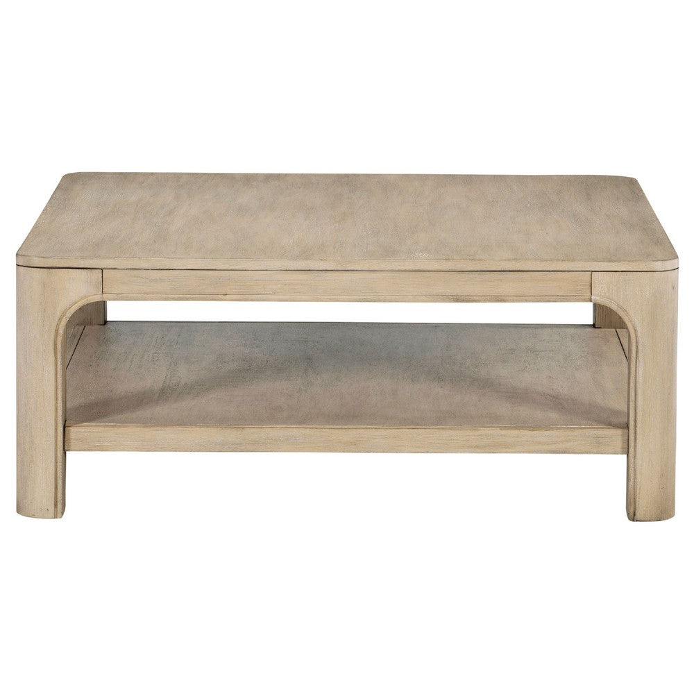 Pira 2Pc Square Coffee and End Table Set with Lower Shelf | Brown Wood