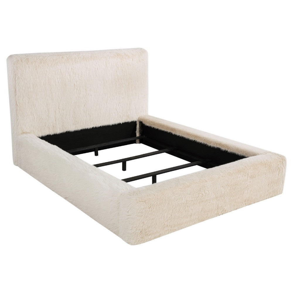 Beca King Panel Bed | Foam Headboard | Cream Faux Fur Upholstery | Modern