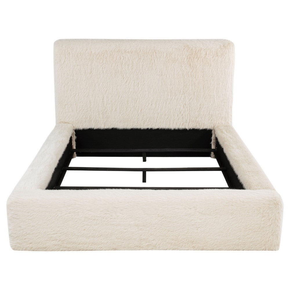 Beca King Panel Bed | Foam Headboard | Cream Faux Fur Upholstery | Modern
