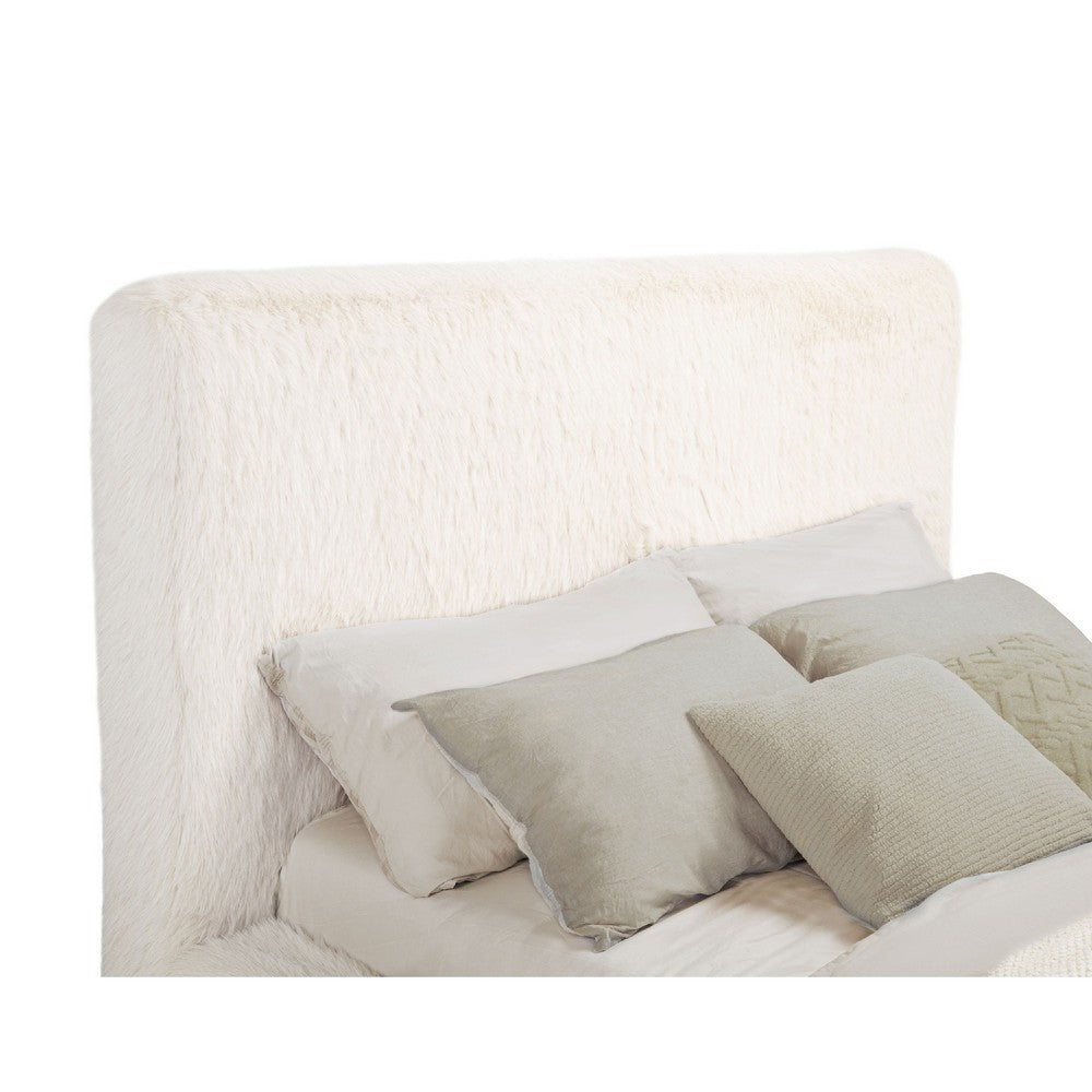Beca King Panel Bed | Foam Headboard | Cream Faux Fur Upholstery | Modern