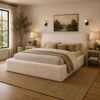 Beca Queen Panel Bed | Foam Headboard | Cream Faux Fur Upholstery | Modern