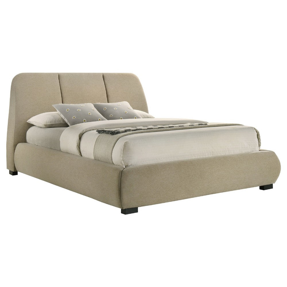Moke Queen Platform Bed | Foam Fill Flared Headboard | Brown Upholstery