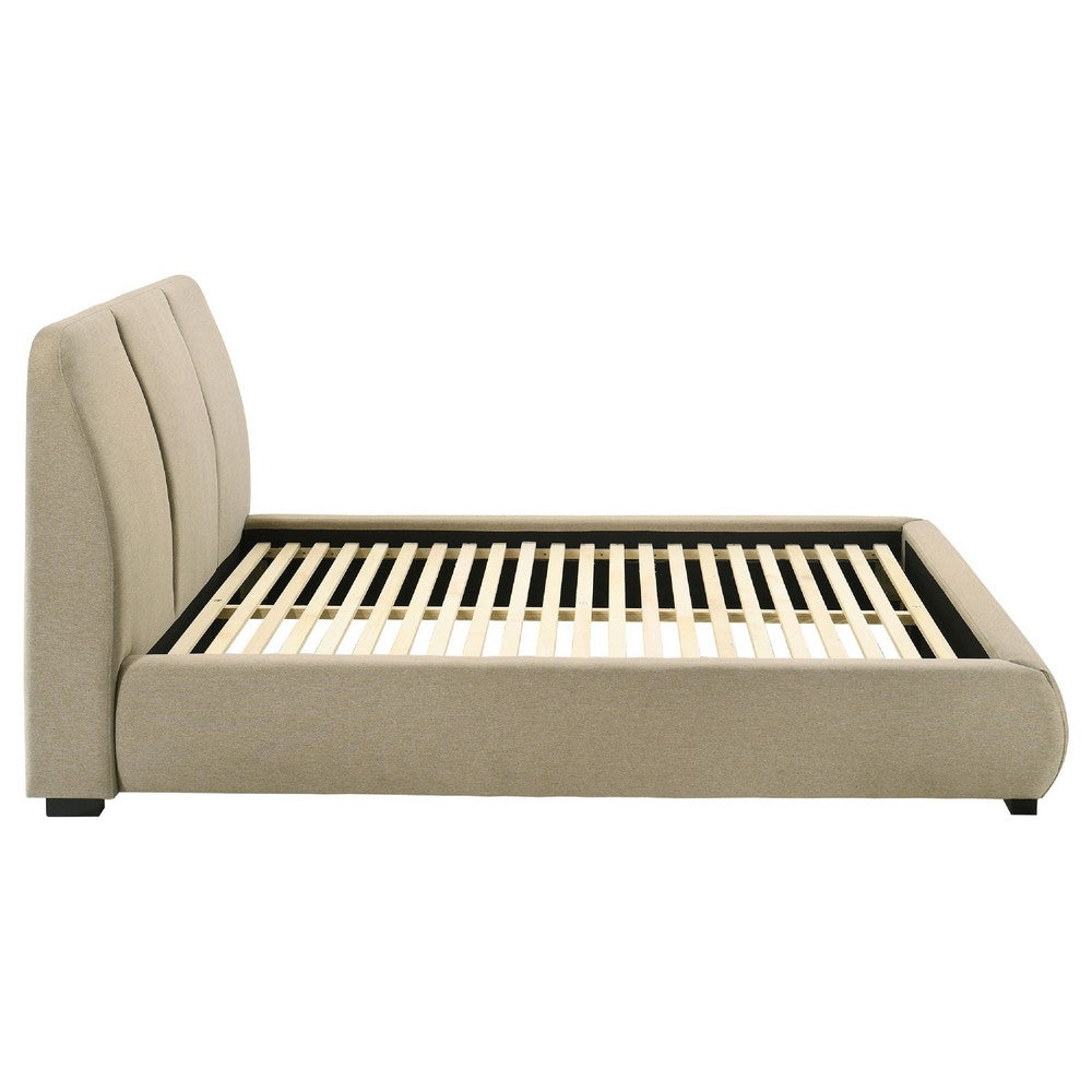 Moke Queen Platform Bed | Foam Fill Flared Headboard | Brown Upholstery