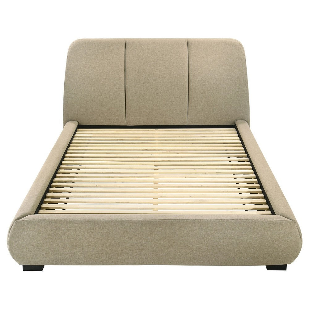 Moke Queen Platform Bed | Foam Fill Flared Headboard | Brown Upholstery