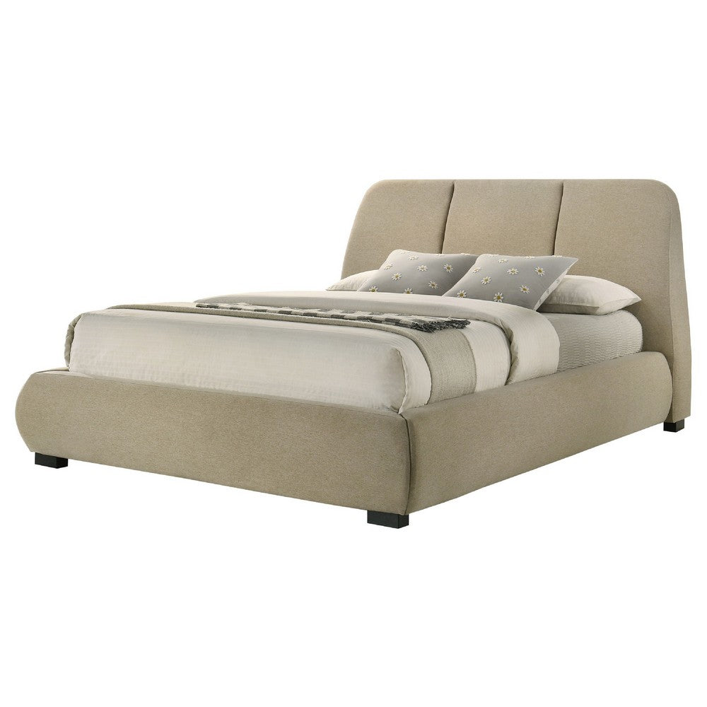 Moke Queen Platform Bed | Foam Fill Flared Headboard | Brown Upholstery