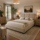 Moke Queen Platform Bed | Foam Fill Flared Headboard | Brown Upholstery