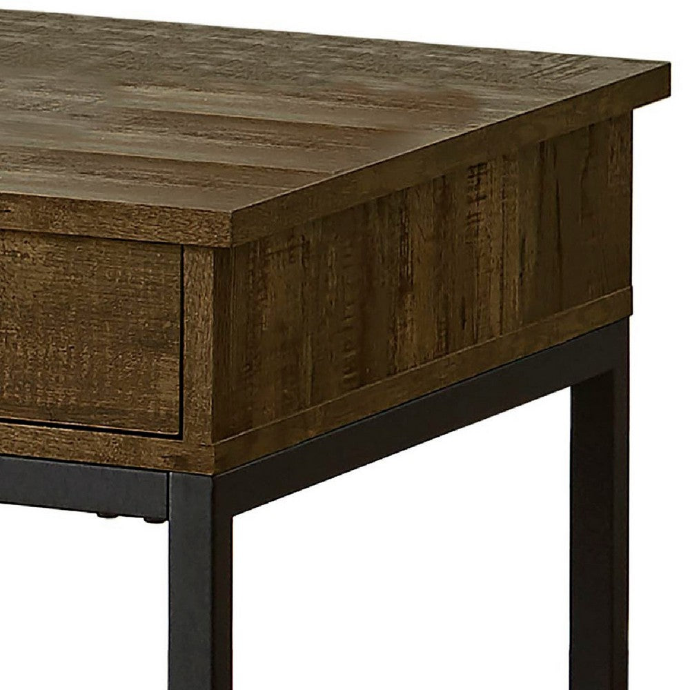 Mecy 2pc Coffee and Side End Table Set | Oak Brown Top | Black Metal