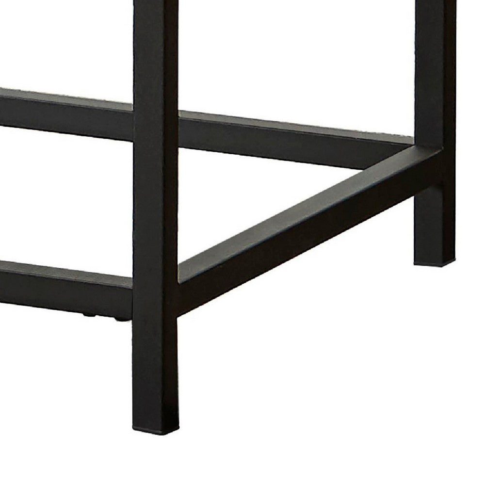 Mecy 2pc Coffee and Side End Table Set | Oak Brown Top | Black Metal