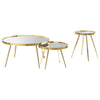 Kecy 3pc Coffee and End Table Set | Gold Metal Frame | Round Mirror Top