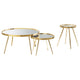 Kecy 3pc Coffee and End Table Set | Gold Metal Frame | Round Mirror Top