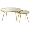 Kecy 3pc Coffee and End Table Set | Gold Metal Frame | Round Mirror Top