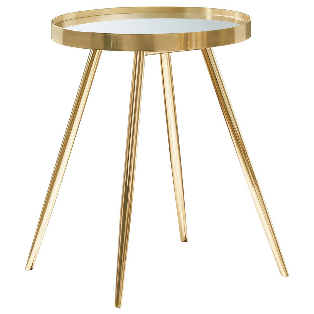 Kecy 3pc Coffee and End Table Set | Gold Metal Frame | Round Mirror Top