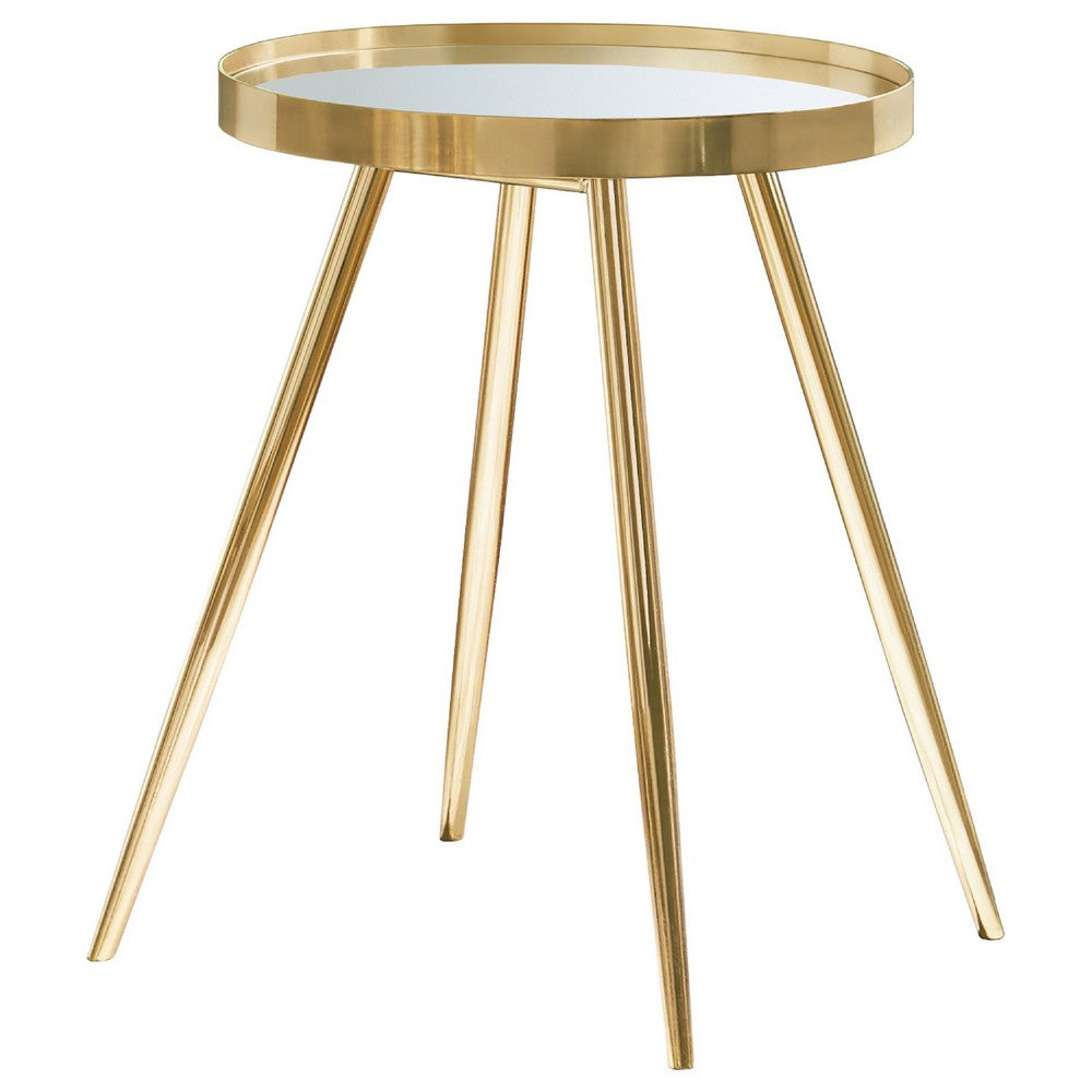 Kecy 3pc Coffee and End Table Set | Gold Metal Frame | Round Mirror Top