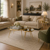 Kecy 3pc Coffee and End Table Set | Gold Metal Frame | Round Mirror Top