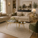 Kecy 3pc Coffee and End Table Set | Gold Metal Frame | Round Mirror Top