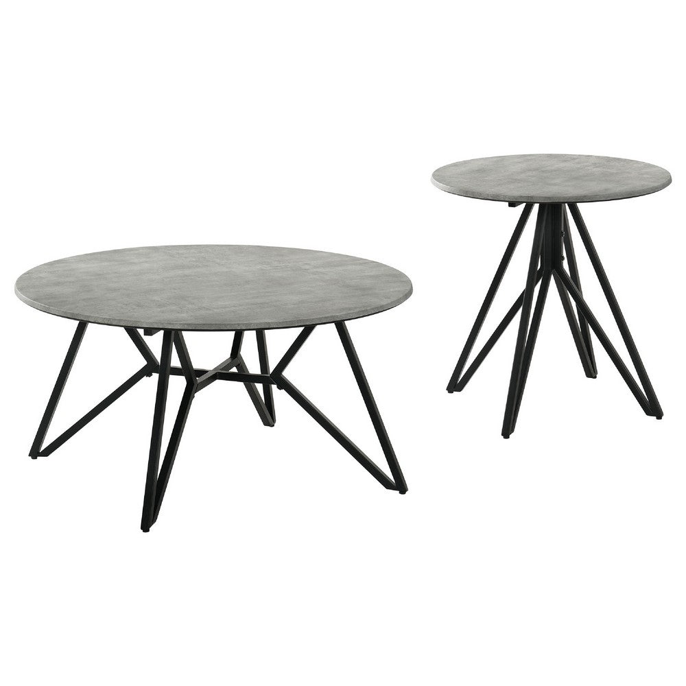 Aya 2pc Coffee and End Table Set | Gray Faux Cement Top | Black Metal