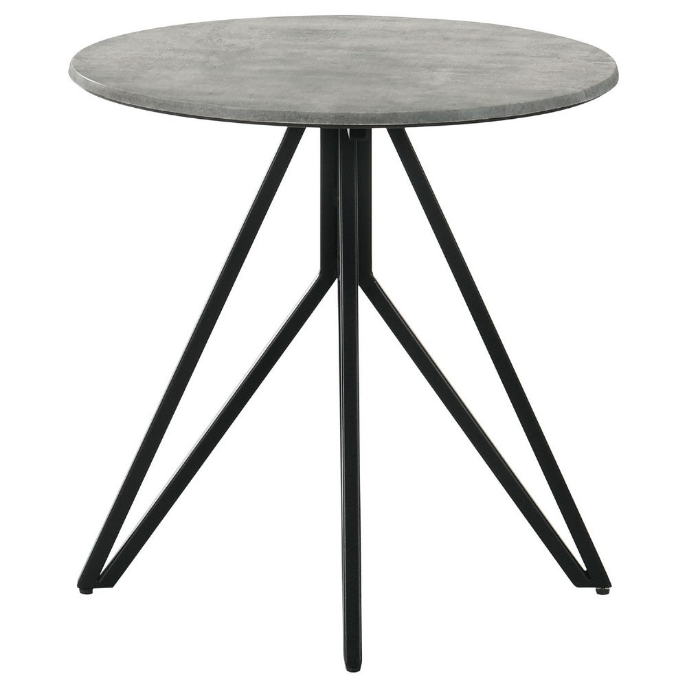 Aya 2pc Coffee and End Table Set | Gray Faux Cement Top | Black Metal