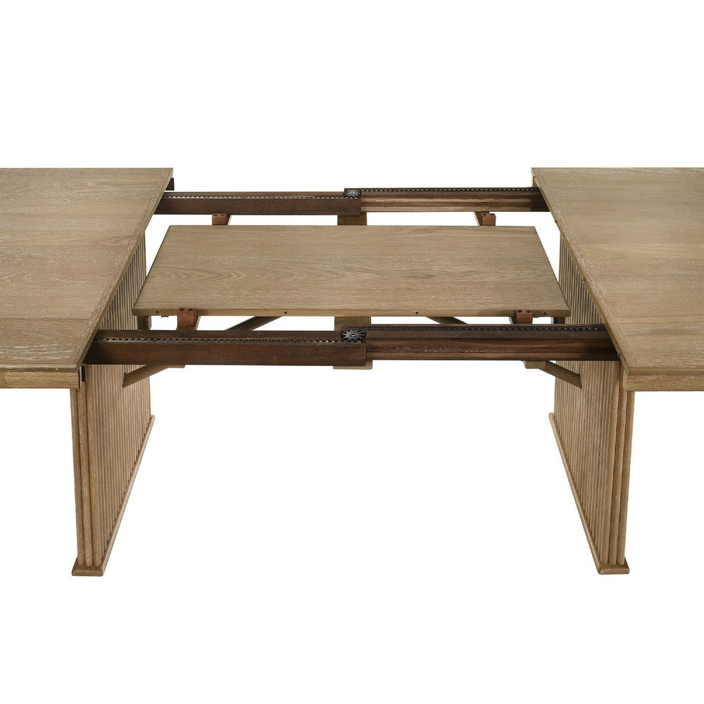 Amity 89" Extension Dining Table | Distressed Light Brown Wood
