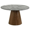 Freda Dining Table | Pedestal Base | Gray Faux Marble Laminate 50"