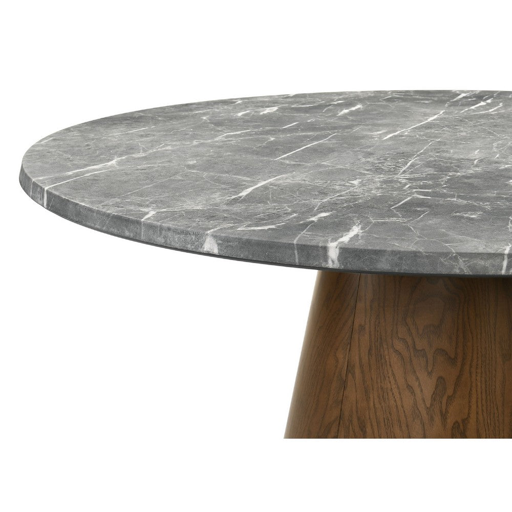 Freda Dining Table | Pedestal Base | Gray Faux Marble Laminate 50"
