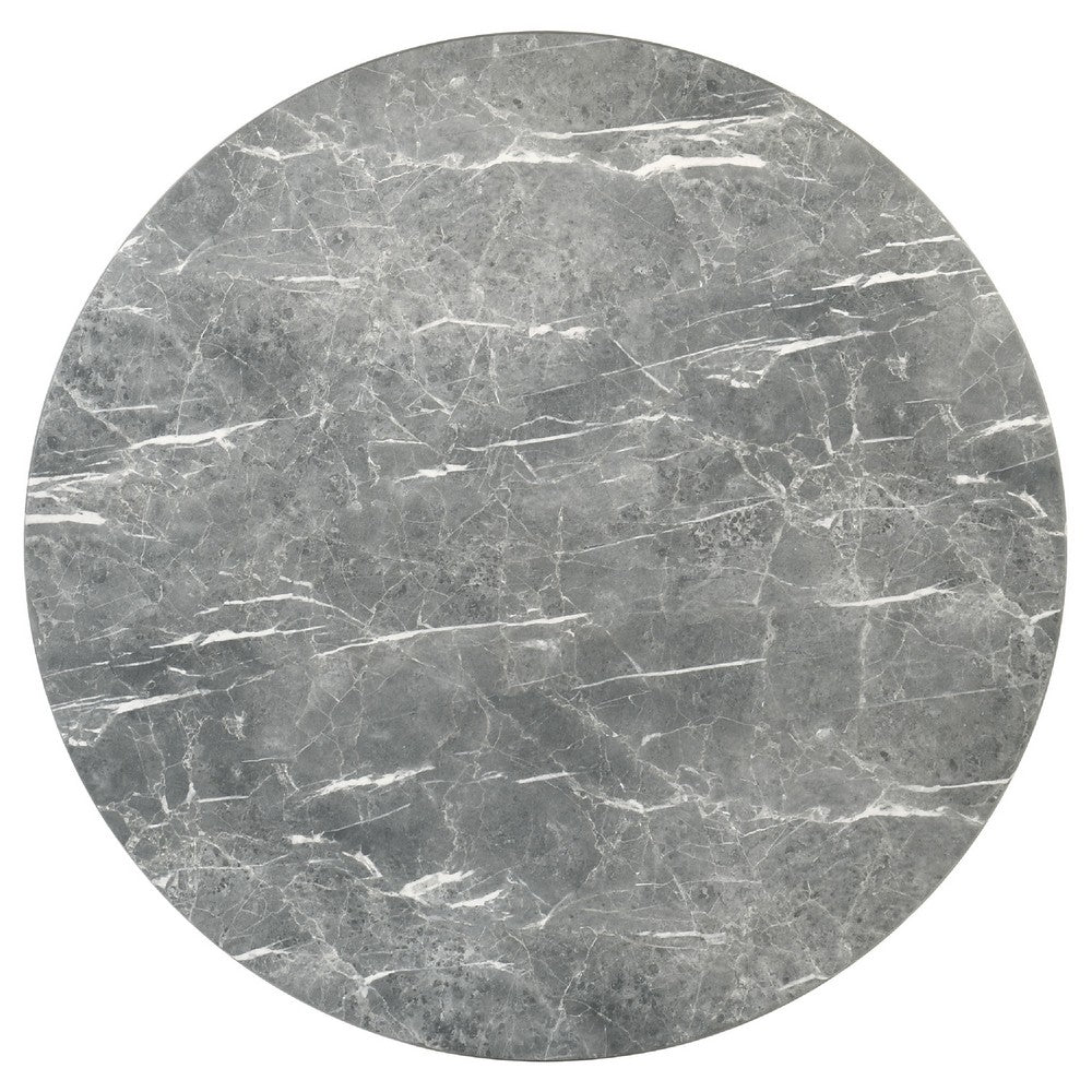 Freda Dining Table | Pedestal Base | Gray Faux Marble Laminate 50"