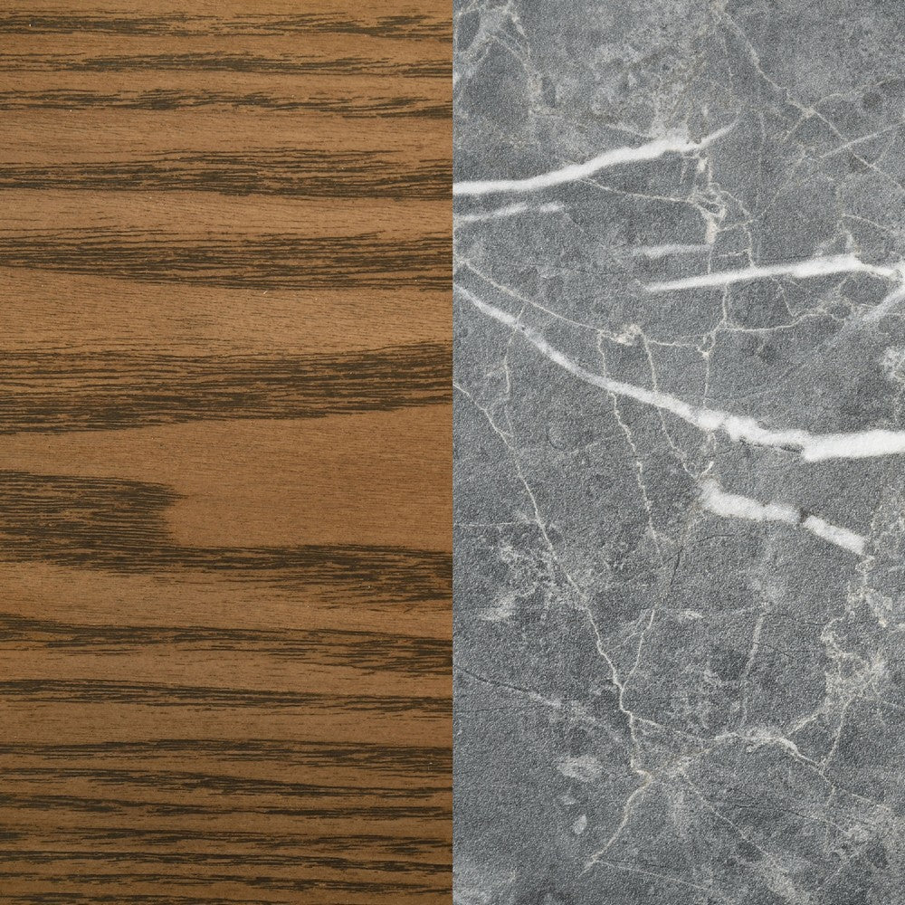 Freda Dining Table | Pedestal Base | Gray Faux Marble Laminate 50"