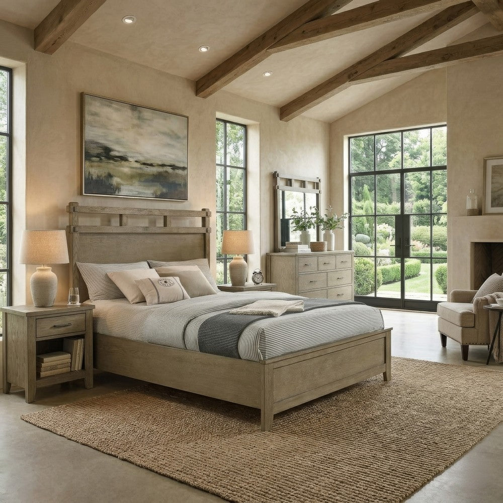 Hazel Queen Panel Bed | Open-Slat Headboard | Vineyard Oak Rubberwood