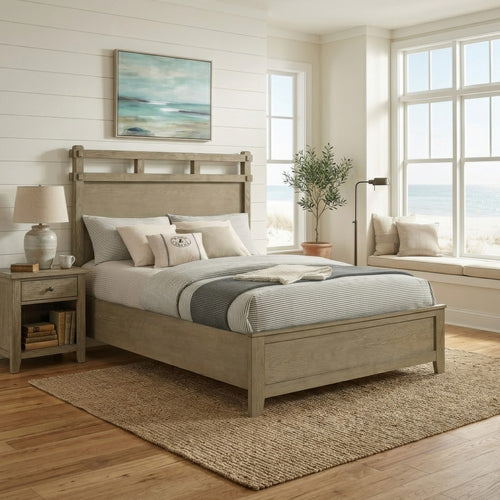 Hazel Queen Panel Bed | Open-Slat Headboard | Vineyard Oak Rubberwood