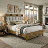 Nolan King Bookcase Panel Bed | Gray Channel-Tufted Fabric | Brown Wood