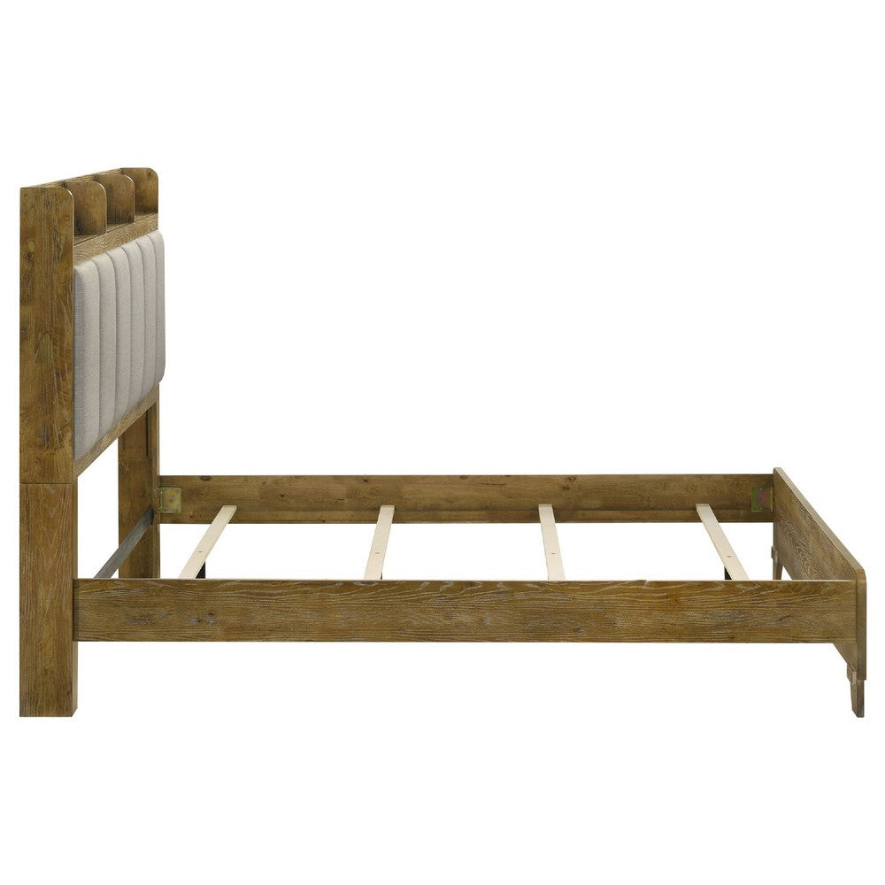 Nolan Queen Bookcase Panel Bed | Gray Channel-Tufted Fabric | Brown Wood