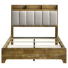 Nolan Queen Bookcase Panel Bed | Gray Channel-Tufted Fabric | Brown Wood
