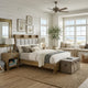 Nolan Queen Bookcase Panel Bed | Gray Channel-Tufted Fabric | Brown Wood