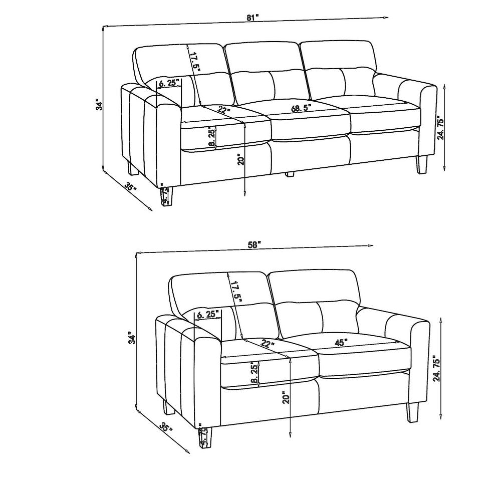 Secy 2pc Sofa and Loveseat Set | Brown Faux Leather | Pine Wood Frame