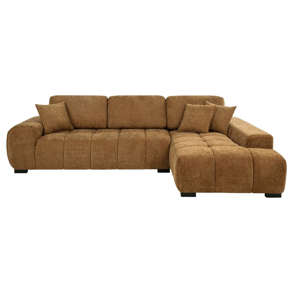 Hecy Sectional Sofa with R Arm Chaise | 3 Pillows | 119" Amber Brown