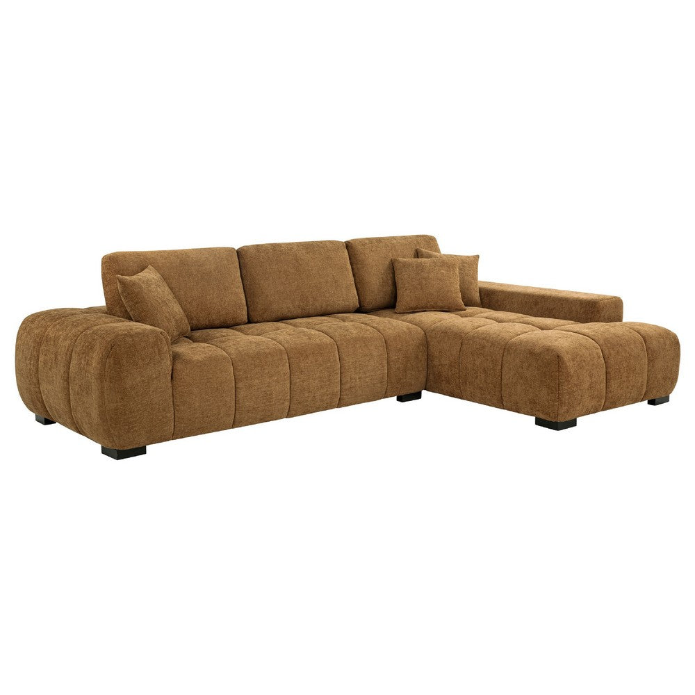 Hecy Sectional Sofa with R Arm Chaise | 3 Pillows | 119" Amber Brown