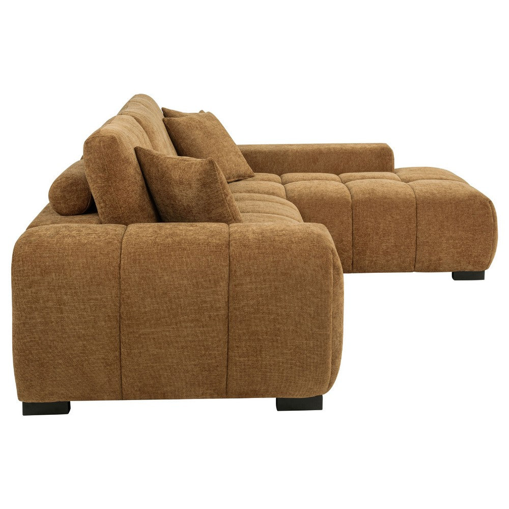 Hecy Sectional Sofa with R Arm Chaise | 3 Pillows | 119" Amber Brown