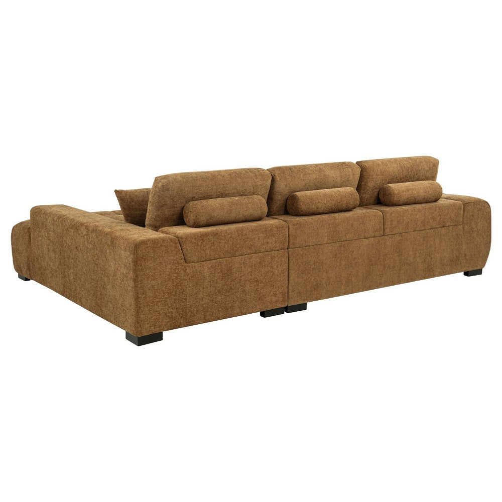 Hecy Sectional Sofa with R Arm Chaise | 3 Pillows | 119" Amber Brown